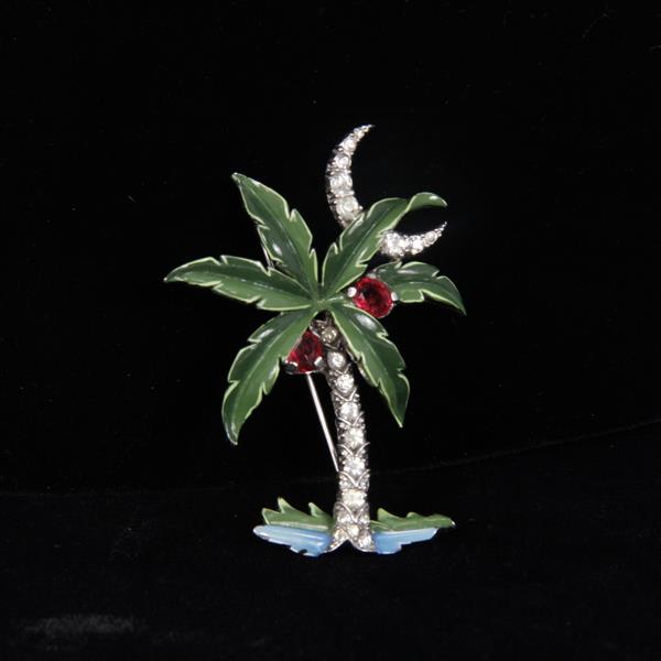 Appraisal: Trifari Alfred Philippe Pave Enamel Palm Tree Crescent Moon Pin