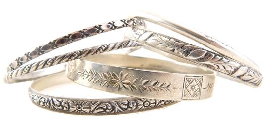 Appraisal: JEWELRY Six solid sterling silver Danecraft bangle bracelets with braided