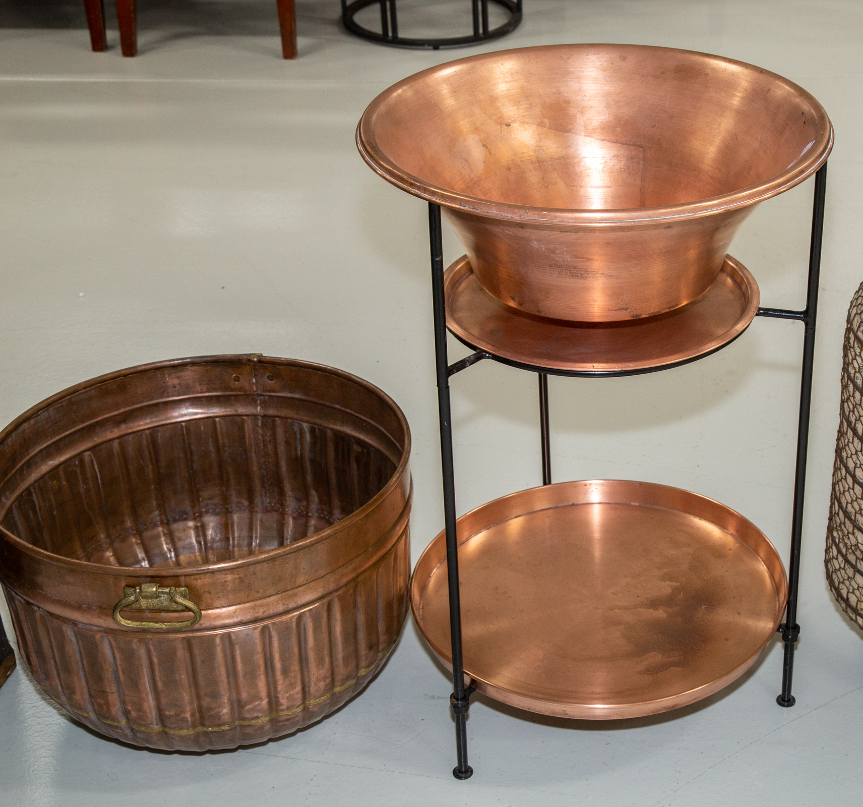 Appraisal: TWO PIECES OF DECORATIVE MODERN COPPER Large bowl on stand