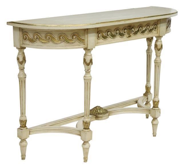 Appraisal: French Louis XVI style parcel gilt and painted console table