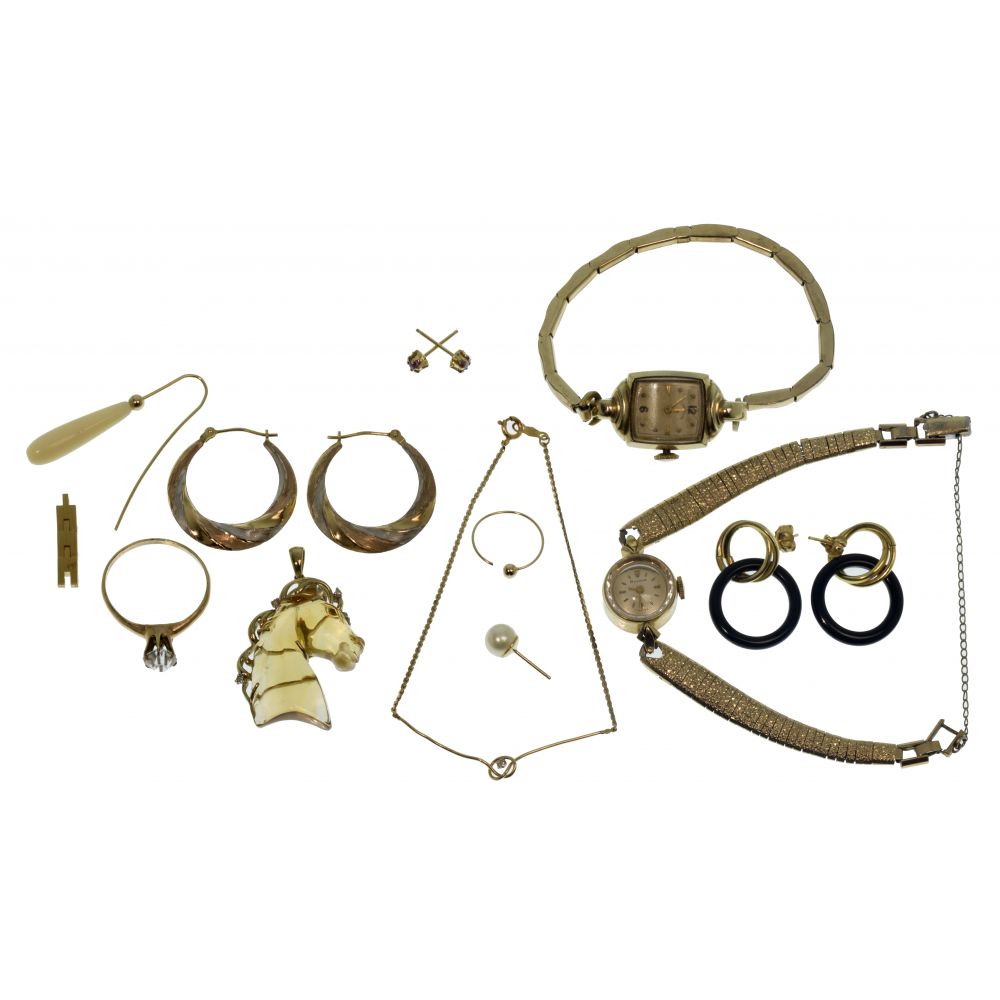 Appraisal: K AND K GOLD JEWELRY ASSORTMENT items including a Bulova