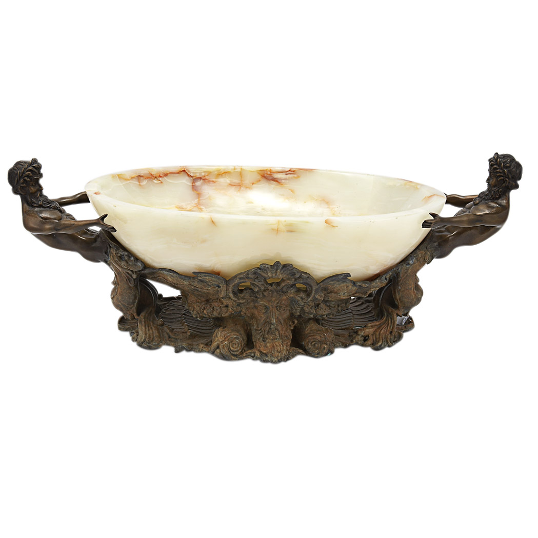 Appraisal: Renaissance Style Bronze-Patinated Metal and Onyx Center Bowl Modern Of