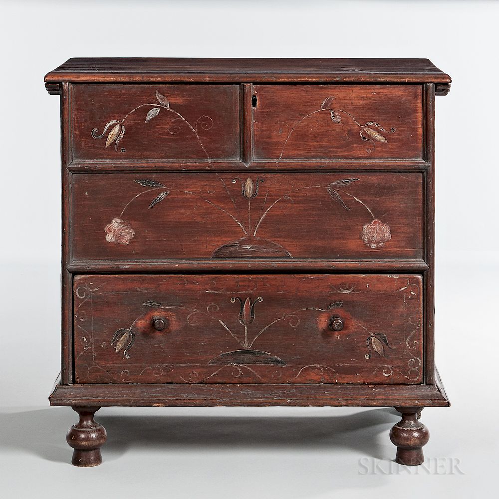 Appraisal: Early Red-painted Chest over Drawer Early Red-painted Chest over Drawer