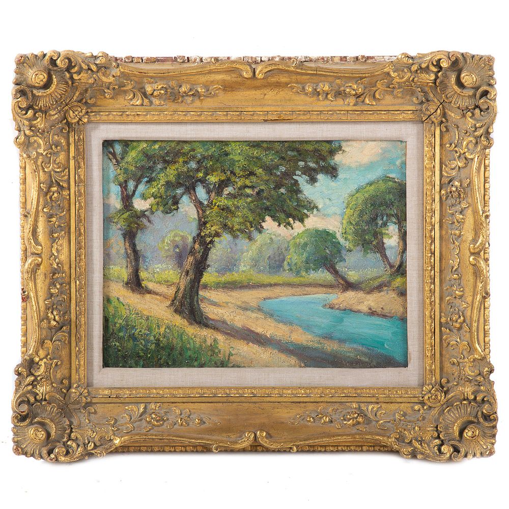 Appraisal: American School th c Landscape With Stream Oil on canvas