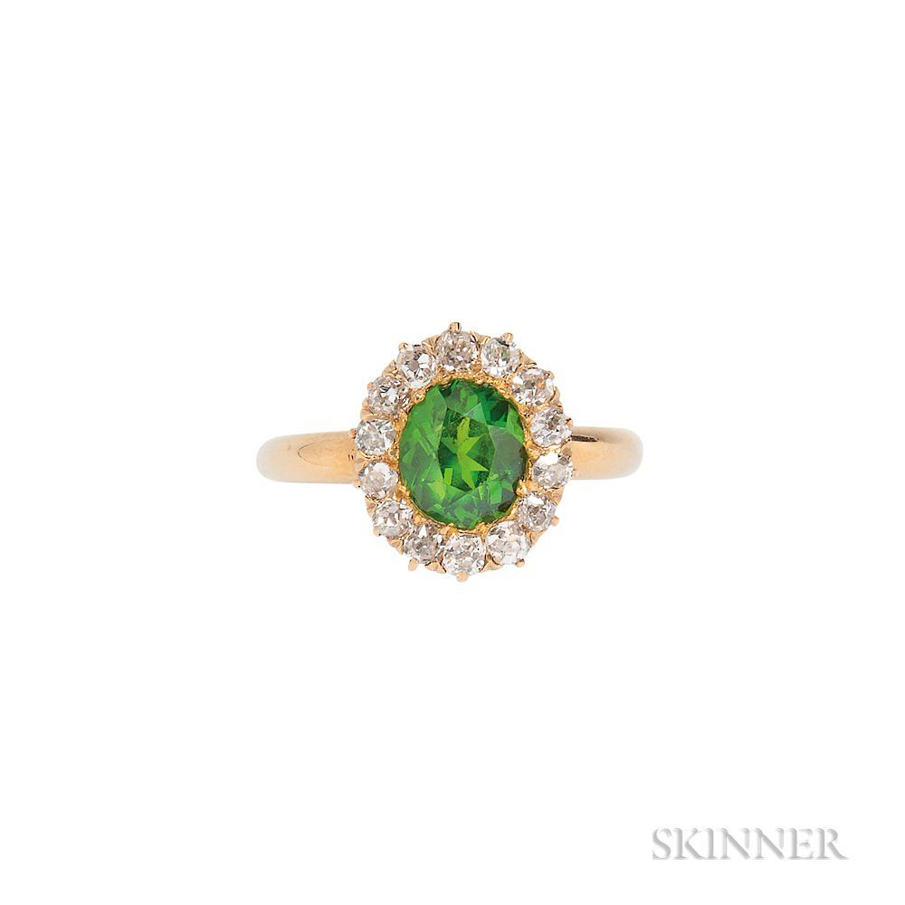 Appraisal: Antique Gold Demantoid Garnet and Diamond Ring Antique Gold Demantoid