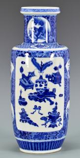 Appraisal: Chinese Blue White Rouleau Vase Large Chinese blue and white