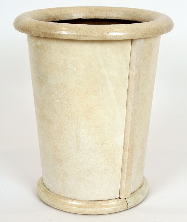 Appraisal: PARCHMENT COVERED WASTE BASKET MANNER SAMUEL MARX A round parchment