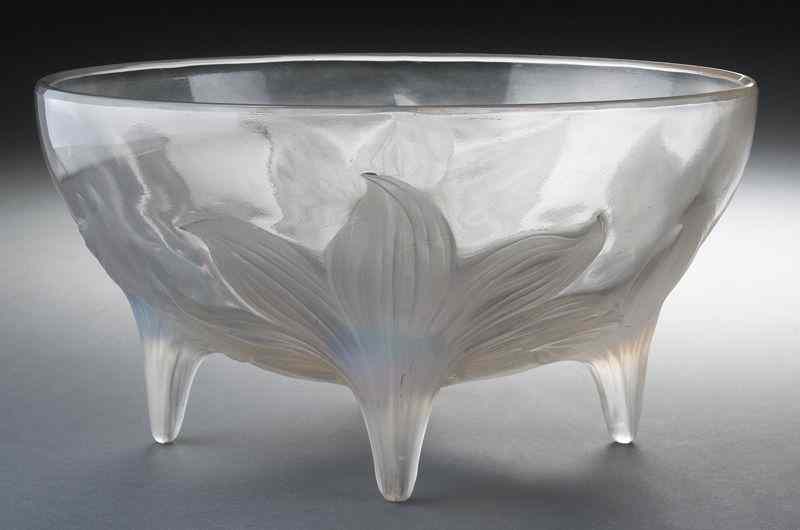 Appraisal: R Lalique ''Lys'' footed clear and opalescent bowl Signed ''R