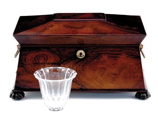 Appraisal: William IV rosewood tea caddy early th century coffered top