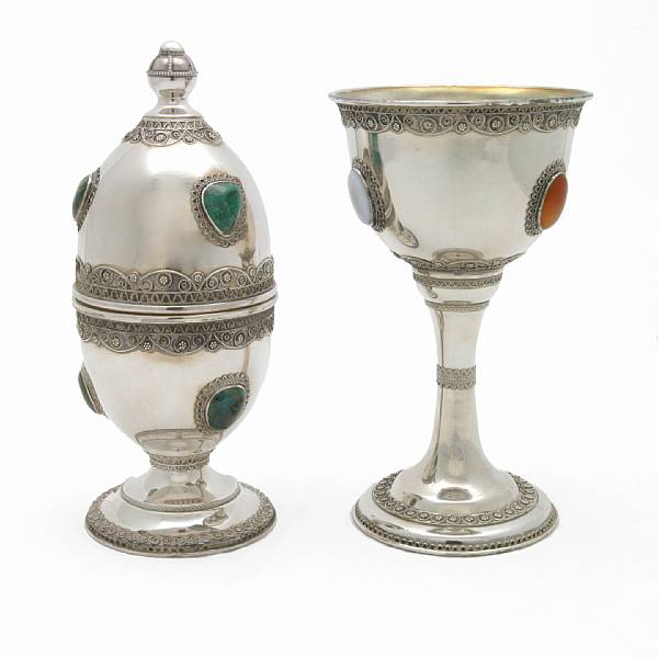 Appraisal: An Israeli sterling cup and similar etrog box with applied