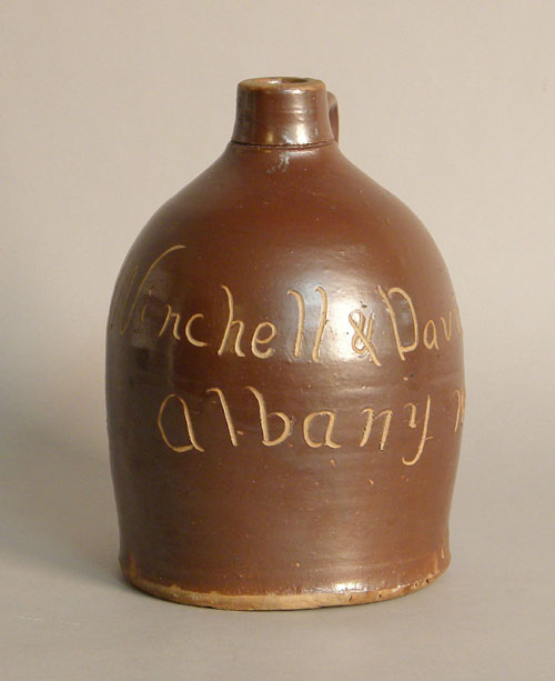 Appraisal: Redware jug marked Winchell Davis Albany NY together with an