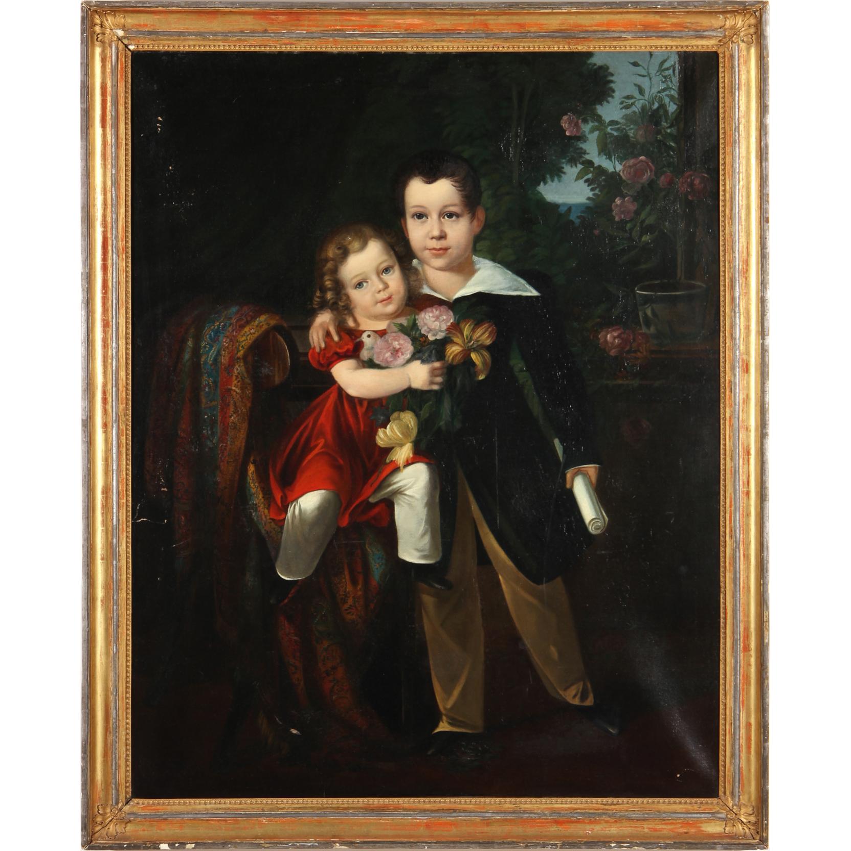 Appraisal: English School Portrait of Siblings oil on canvas circa -