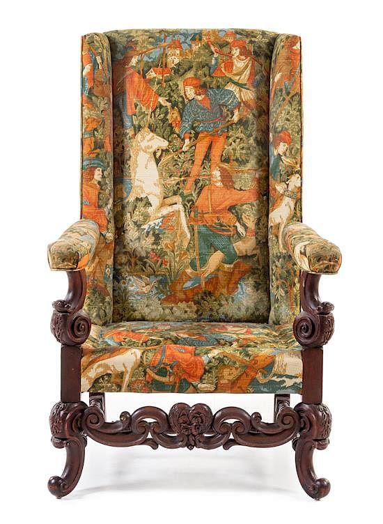 Appraisal: A Jacobean Style Wingback Armchair Height inches A Jacobean Style