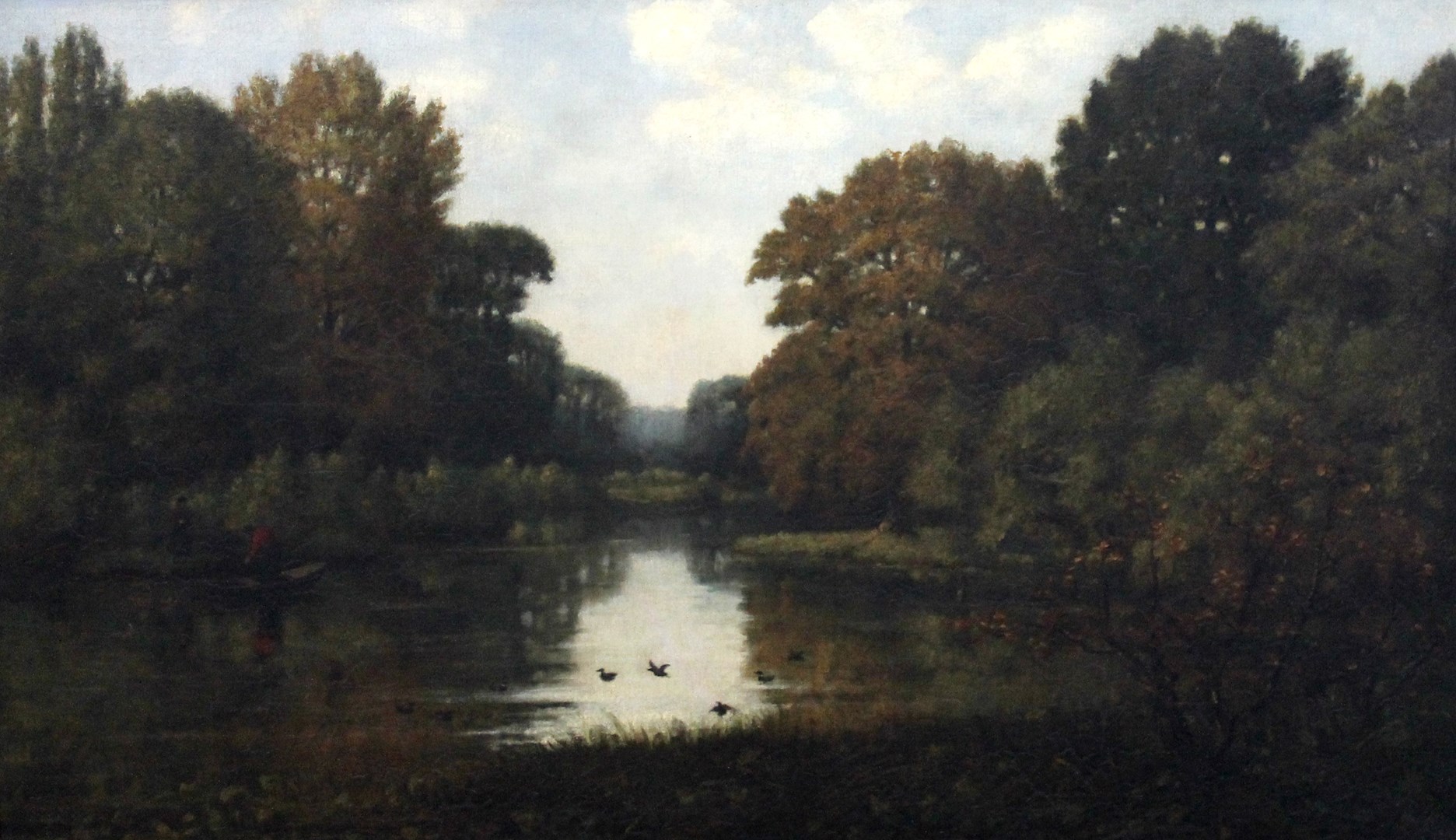 Appraisal: French School th century Wooded river landscape oil on canvas