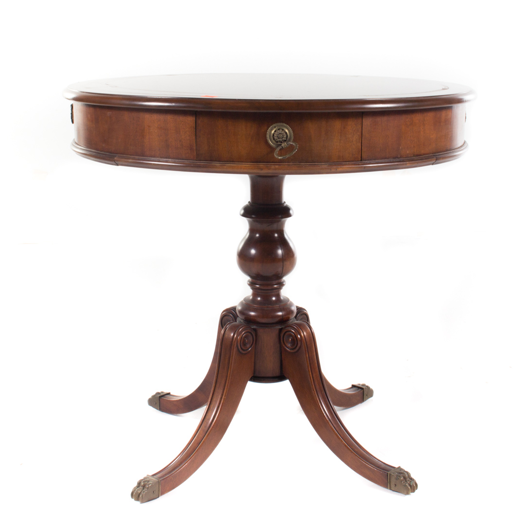 Appraisal: Regency style mahogany drum table two working drawers in H