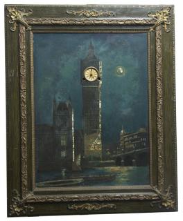 Appraisal: Big Ben Clock Painting Night Scene of Big Ben in