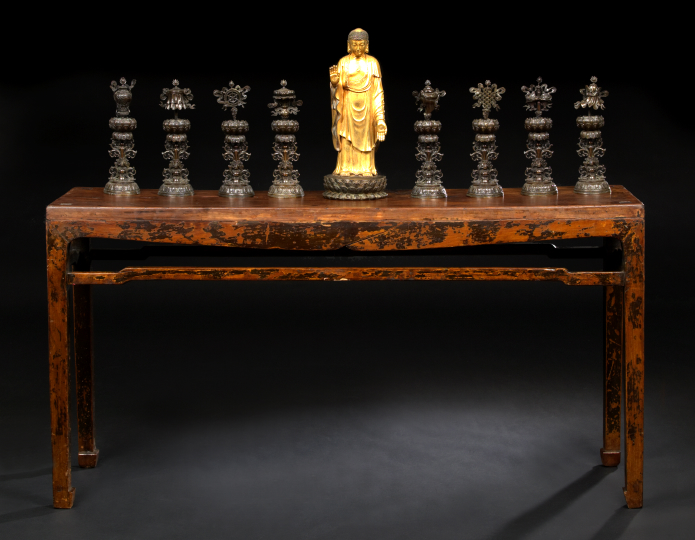 Appraisal: Chinese Partially Gilt-Bronze Statue of the Standing Buddha the partially