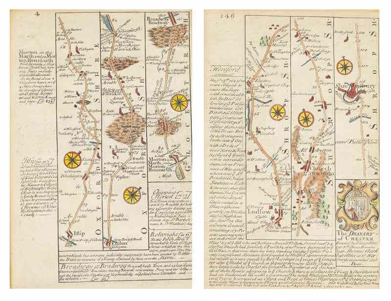 Appraisal: Two th century English Road Mapslikely from OGILBY IMPROVED by