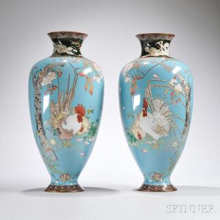 Appraisal: Pair of Large Cloisonne Vases Japan th th century possibly