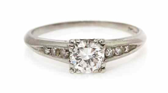 Appraisal: A Platinum and Diamond Ring containing one round brilliant diamond