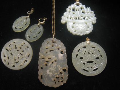 Appraisal: Group of jade jewelry Five pieces consisting of four jade