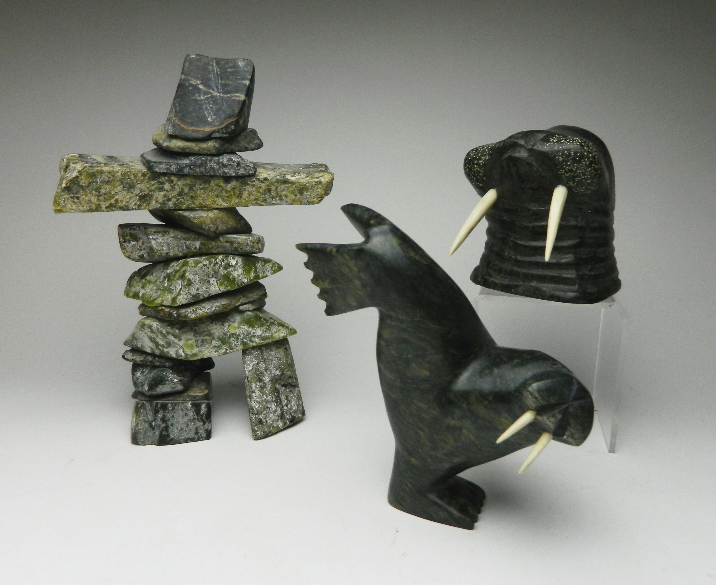 Appraisal: Inuit stone carvings Johnny Nutarqiq Iqaluit- Inukshuk ''h Joanasie Sharky