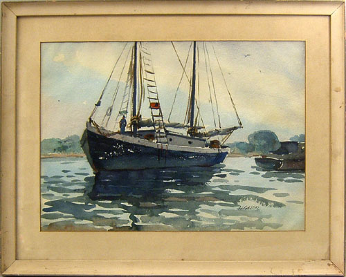 Appraisal: H Gasser watercolor harbor scene x