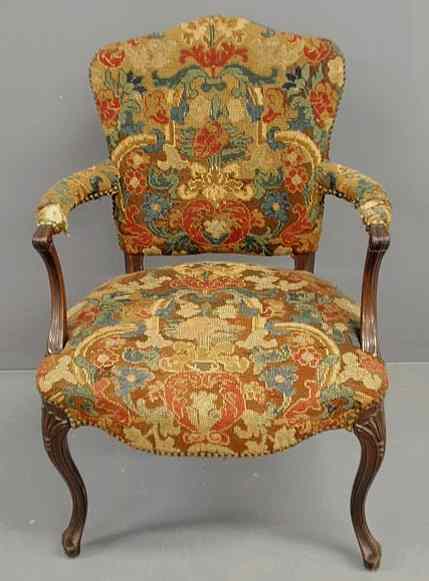 Appraisal: French Louis XVI style walnut open armchair with needlepoint upholstery