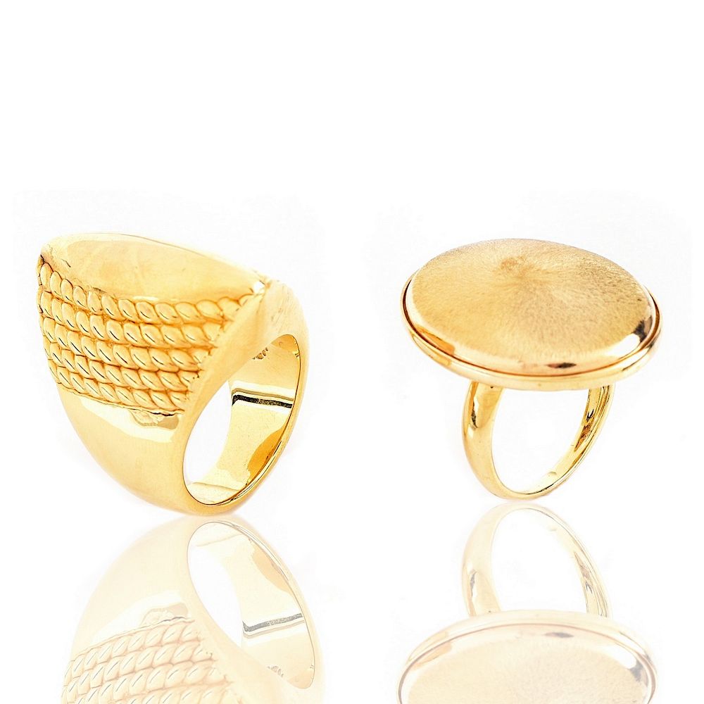 Appraisal: Two K Gold Rings Two Contemporary Karat Yellow Gold Rings