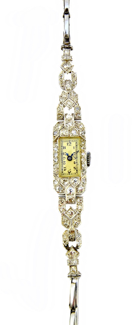 Appraisal: A lady's platinum cased and diamond set bracelet wristwatch with