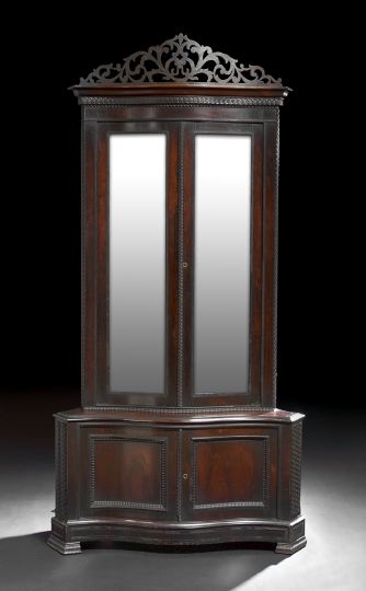 Appraisal: Unusual American Rococo Revival Rosewood Serpentine Cabinet Corner Cabinet mid-