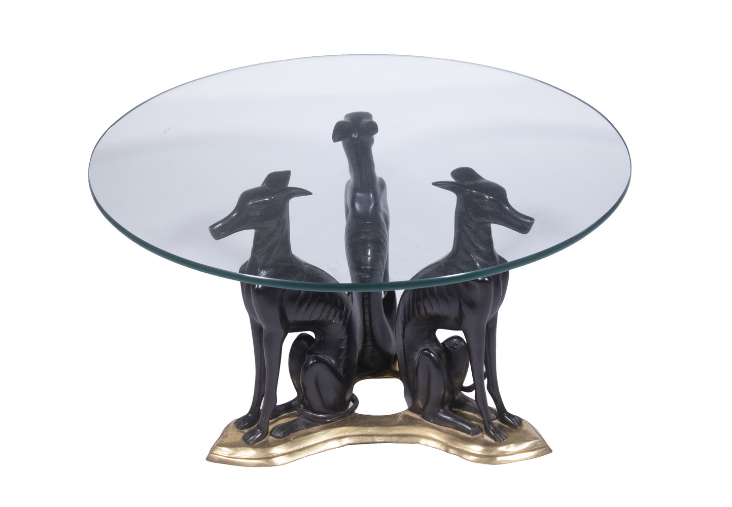 Appraisal: MAITLAND-SMITH BRONZE COCKTAIL TABLE WITH THREE WHIPPETS Circa s Round