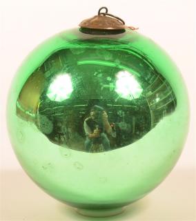 Appraisal: Green Blown Glass Ball Form German Kugel - diam