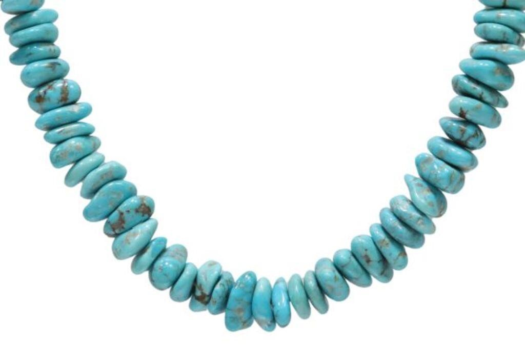 Appraisal: Southwest turquoise beaded necklace silver content unknown bench bead ends