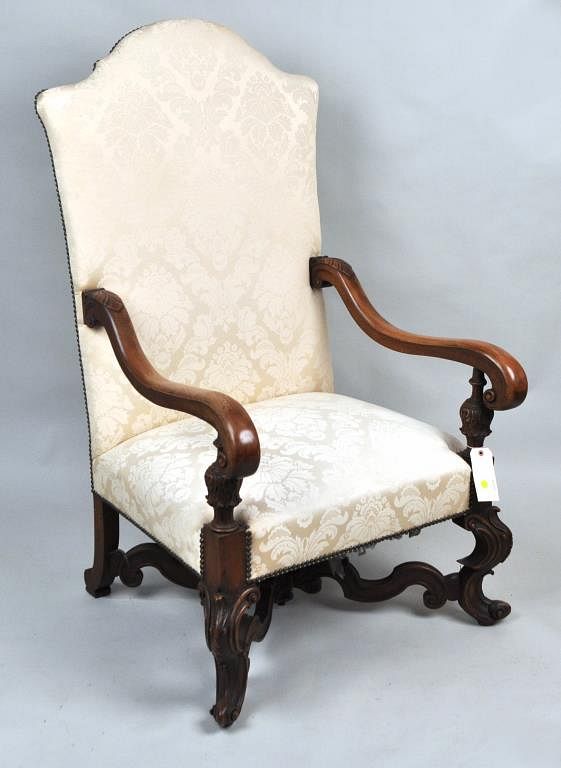 Appraisal: Monumental Jacobean Style Carved Great Chair with brass nail head