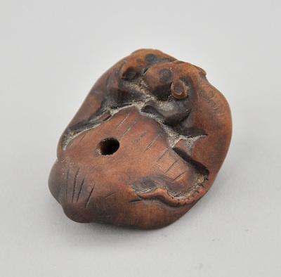 Appraisal: Two Mice on Acorn Signed Wood Netsuke Carved in the