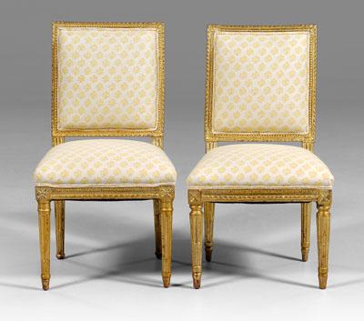 Appraisal: Pair Louis XVI style gilt wood side chairs each with