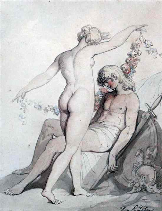 Appraisal: Thomas Rowlandson - pen and ink Venus and Adonis signed