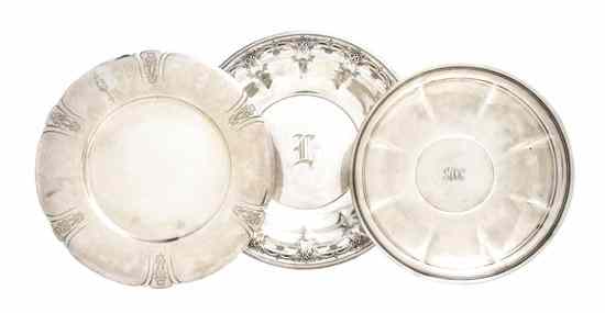 Appraisal: Three American Sterling Silver Chargers Towle comprising examples in the