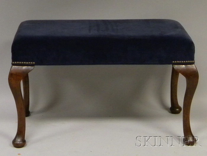 Appraisal: Queen Anne Style Blue Velvet Upholstered Carved Walnut Bench fourth