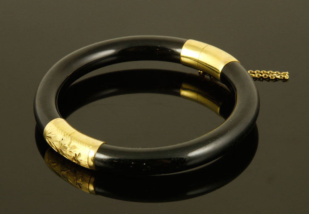 Appraisal: A - Black Onyx Bracelet K gold back onyx bracelet