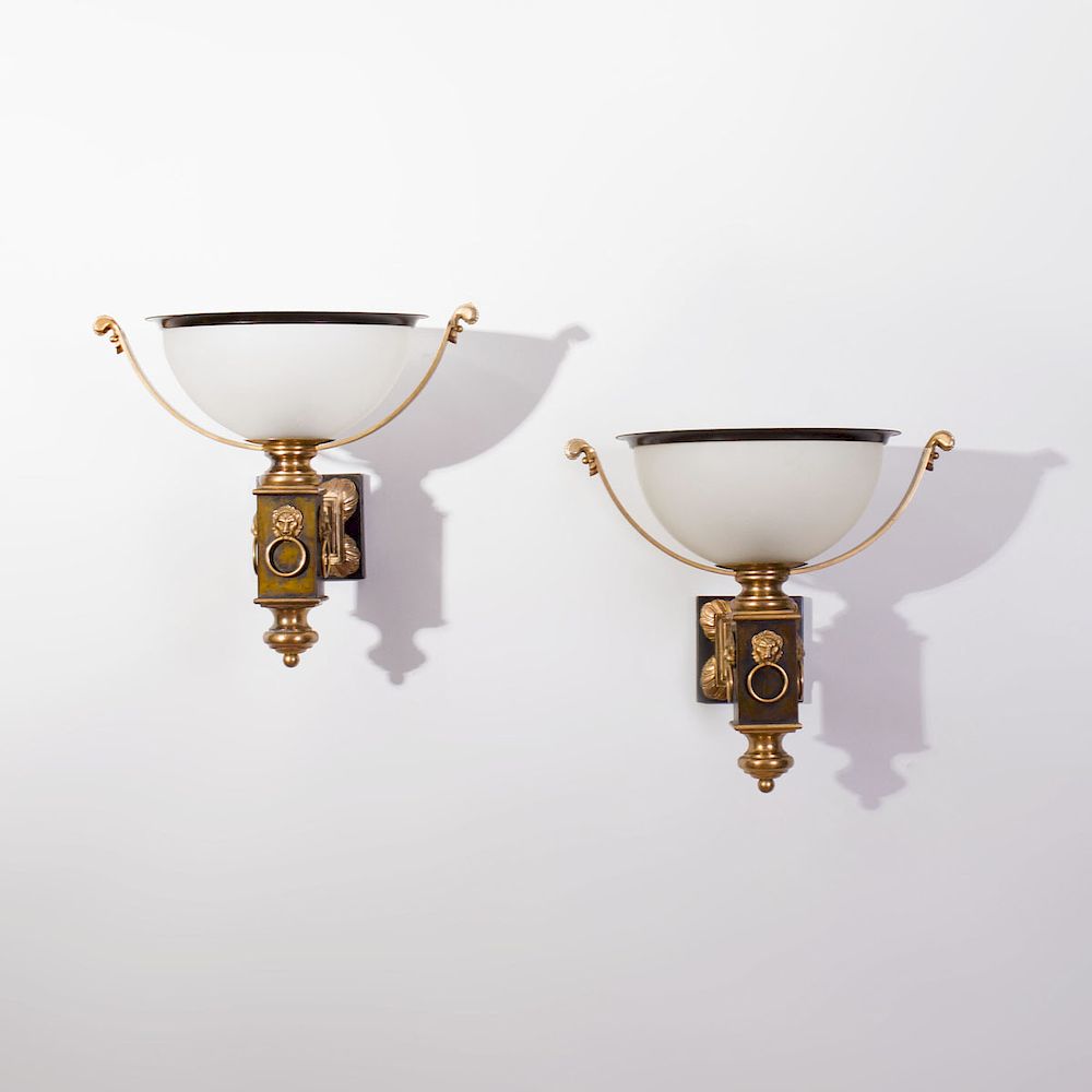 Appraisal: Pair of Patinated and Gilt-Bronze Wall Lights of Recent Manufacture