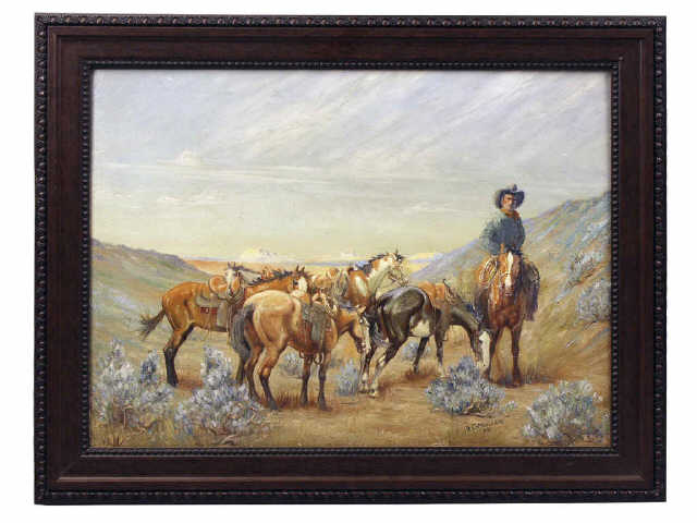 Appraisal: Original oil on board cowboy scene by Daniel Cody Muller