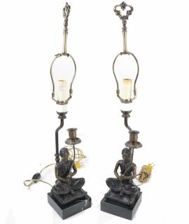 Appraisal: Two Matching Patinated Candlestick Lamps th century Two matching patinated