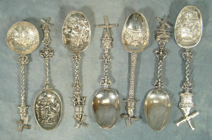 Appraisal: Dutch silver spoons with windmill tops various scenic coat of