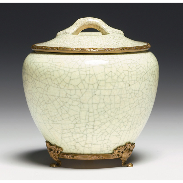 Appraisal: Boch covered vessel shown covered in a crackle glaze metal