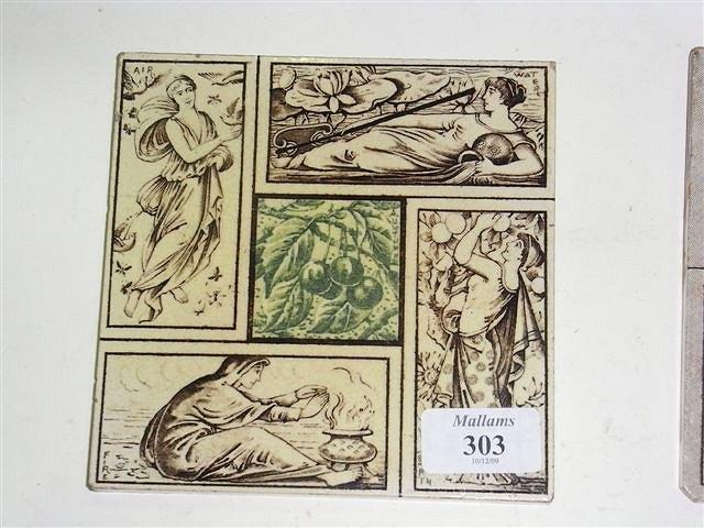 Appraisal: FOUR MINTON TILES aesthetic cream brown four rectangular pictures of