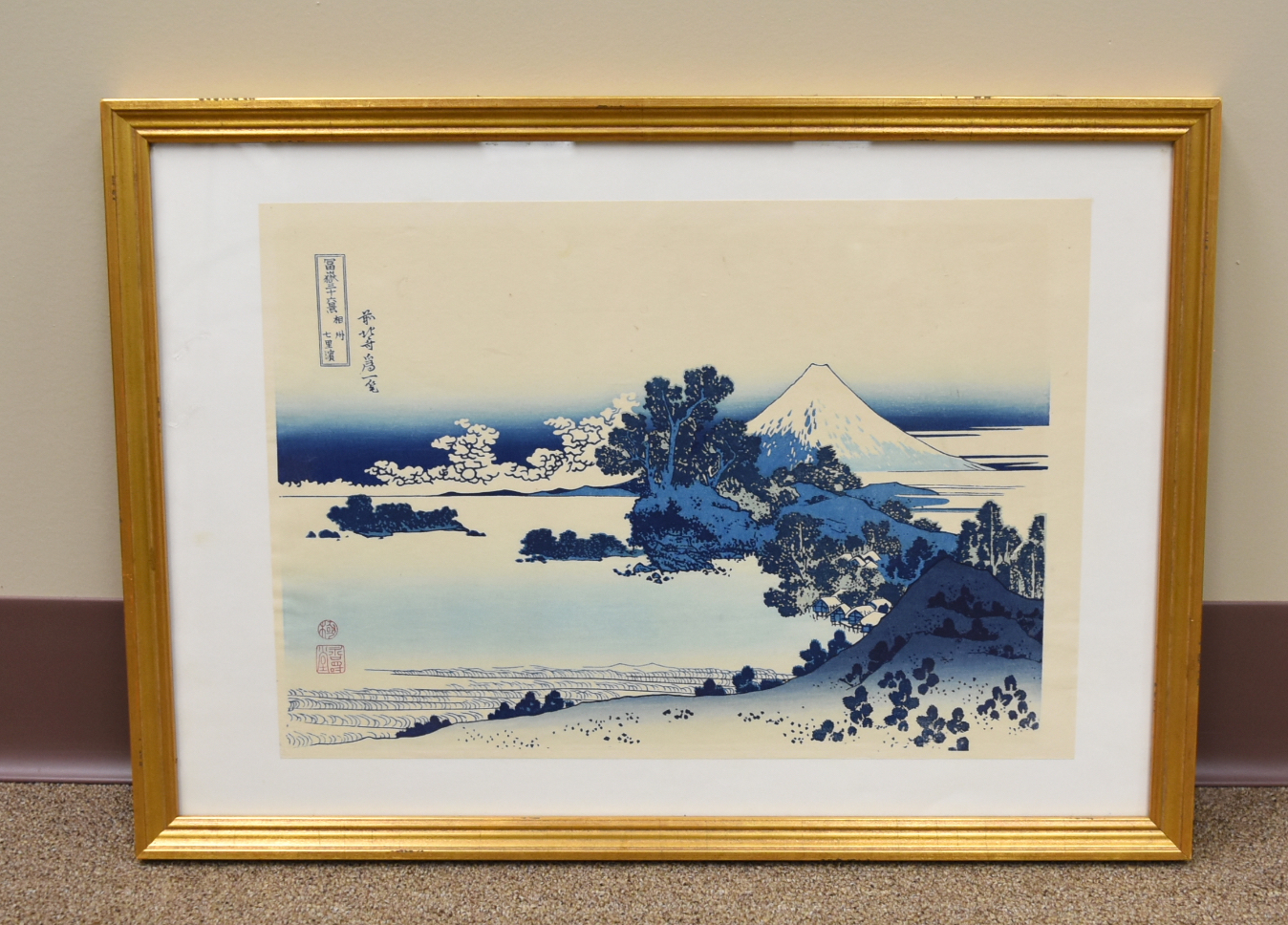 Appraisal: JAPNESE FRAMED WOODBLOCK PAINT MT FUJI TH C A historic