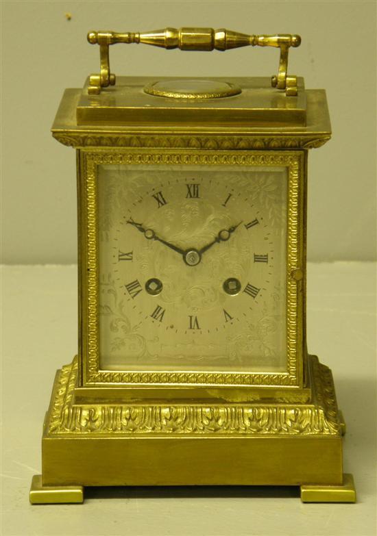 Appraisal: th century style brass carriage clock the silvered dial with