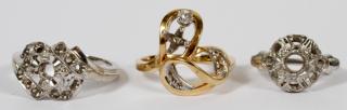 Appraisal: PLATINUM AND KT GOLD RING SETTINGS LOT OF THREE PLATINUM